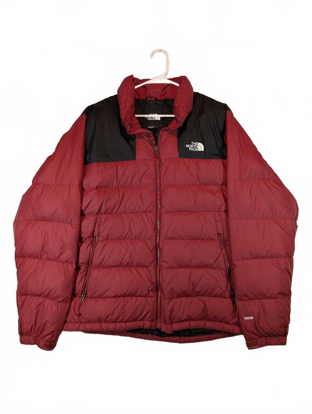 The North Face 700 Nuptse Down Puffer Jacket Red Black Winter Coat Mens Large